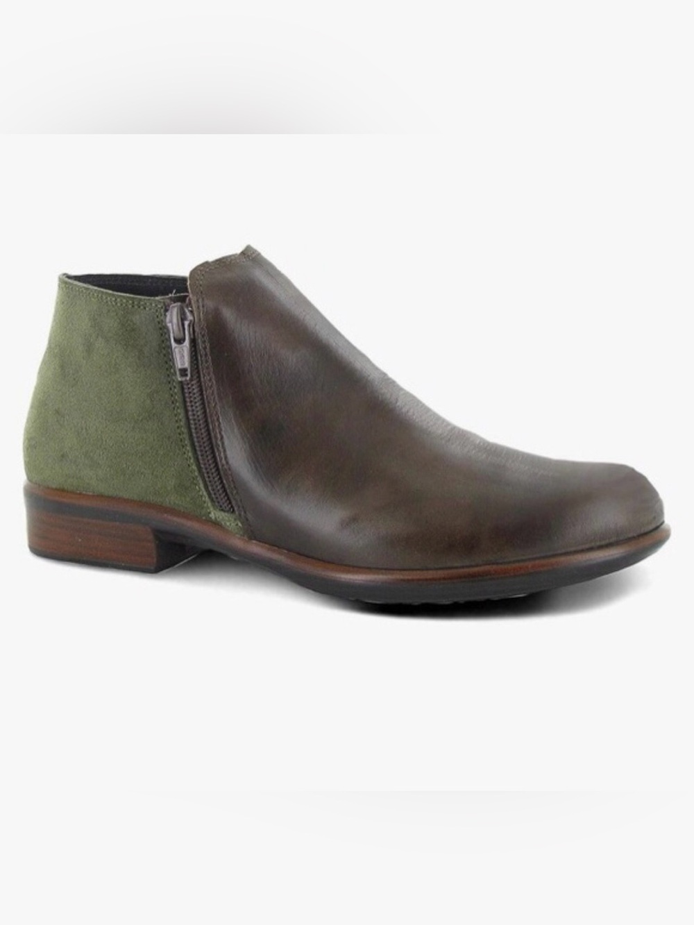 Naot Helm Ankle Booties Pecan Brown Leather Oily Olive Suede | Size EU 40 / US 9